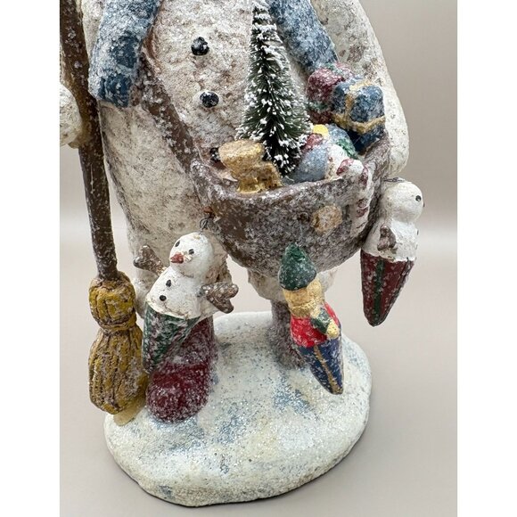 Vintage Traveling Snowman Christmas Figurine Toy Bag Glitter Finish CJF - Picture 7 of 8